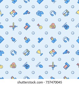 Cybersport seamless pattern with thin line icons: gamer, computer games, pc, headset, mouse, game controller. Modern vector illustration for banner, web page, print media.