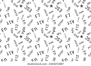 Cybersport Seamless vector isolated pattern business concept  keyboard function keys Black font Wrapping paper Textile Print Typography pc operator secretary programmer Simple design Business concept