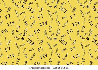 Cybersport Seamless vector isolated pattern Yellow background Business  keyboard function keys Wrapping paper Textile Print Typography pc operator secretary programmer Simple design Business concept