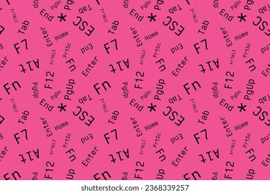 Cybersport Seamless vector isolated pattern Pink Magenta tint Business  keyboard function keys Wrapping paper Textile Print Typography pc operator secretary programmer Simple design Business concept