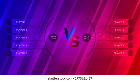 Cybersport Tournament Screen Design With VS Monogram. Red Blue Template For Esports Teams Battle. Team Competition, Game Championship. Red VS Blue. Vector Illustration. 