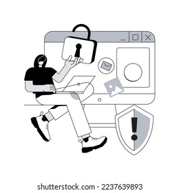 Cyberstalking abstrakte Konzept, Vektorgrafik. Verfolgung sozialer Identität, falsche Online-Anschuldigungen, Cyberstalking, Internet-Belästigung, Cyberkriminalität, realtime Stalking abstrakte Metapher.