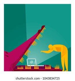 CYBERSTALKING. BEWARE OF THE MONSTER. NAVIGATE WITH CAUTION. THE INTERNET IS DANGEROUS, CONTROL YOUR PRIVACY.
Serie of conceptual illustrations.