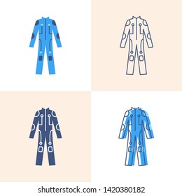 Cybersuit icon set in flat and line style. Virtual reality technology equipment. Vector illustration.