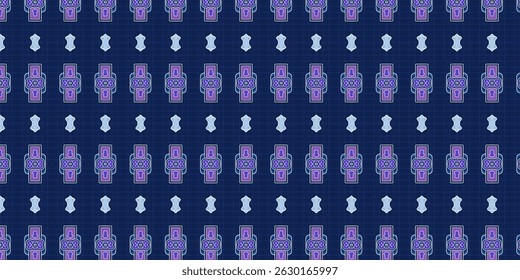 Patrón sin fisuras con temática cibernética en tonos azules y violetas