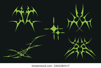 Cybesigilism Collection. Set Of Y2k Cybersigilism Tattoo Gothic Patterns Vector Design. Streetwear Print Graphic.