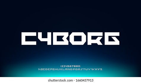 Cyborg, an abstract technology science alphabet font. digital space typography vector illustration design	