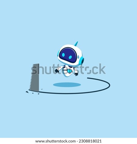 Cyborg with artificial intelligence  being sawed under neath the floor to steal technology. Flat vector illustration