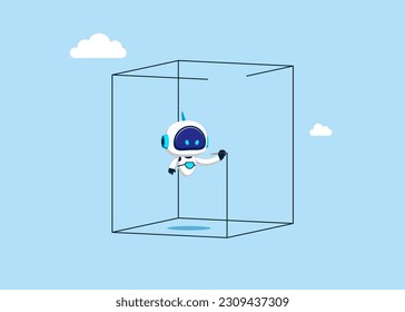 Cyborg with artificial intelligence  drawing box around himself creating limits and borders. Set privacy zone, personal barrier to focus or work boundary, space to be with yourself.