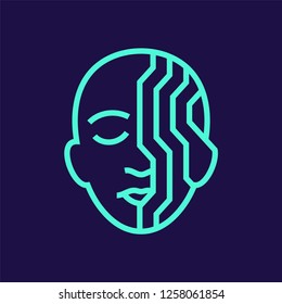 Cyborg, artificial intelligence line vector icon