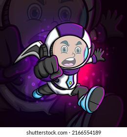 The cyborg boy is giving the punch esport mascot logo design of illustration
