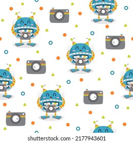 Cyborg camera cartoon trendy pattern design concepts