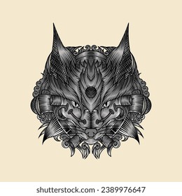 Cyborg cat head vector illustration artwork for t-shirt design
