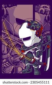 Cyborg chibi Samurai full vector astronaut special for t-shirt print