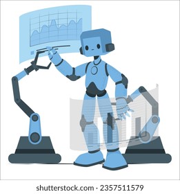 Cyborg Creating Process, Robotics Hobby. Characters Set Up Huge Robot. Ai bot Remote Control, robot with digital screen. Artificial Intelligence Assembly Technology. AI Bot Vector Illustration. 2425