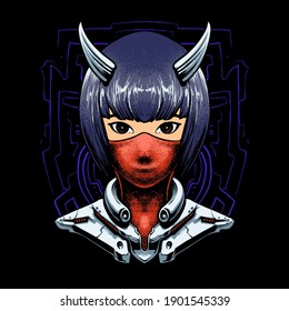 Cyborg Devil Girl Vector Illustration