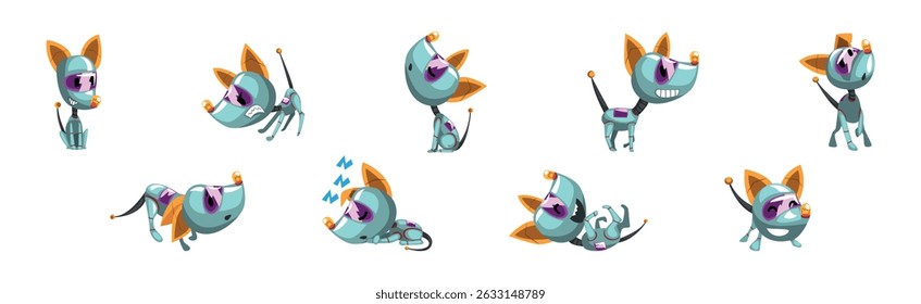 Cyborg Dog Artificial Intelligence and Mechanical Personage Vector Set