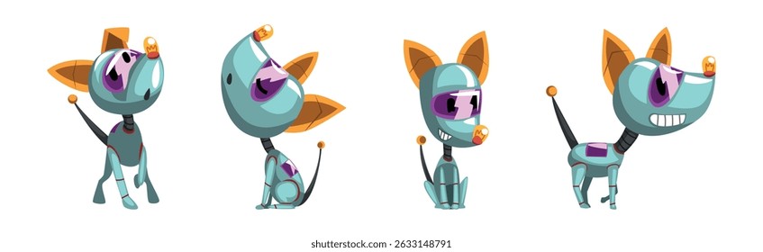 Cyborg Dog Artificial Intelligence and Mechanical Personage Vector Set