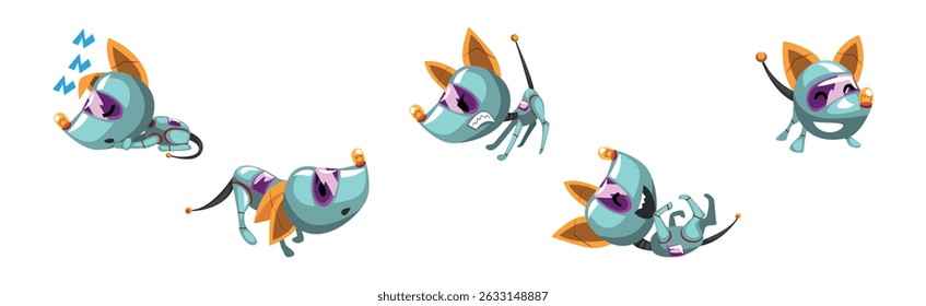 Cyborg Dog Artificial Intelligence and Mechanical Personage Vector Set