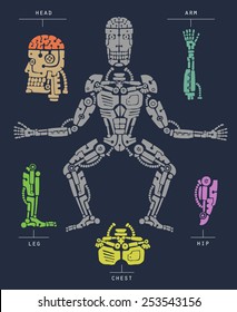 Cyborg in doodle style. 
