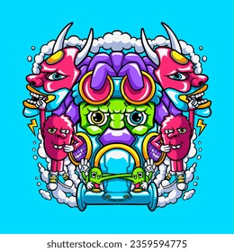 cyborg dreadlocks cool cartoon illustration