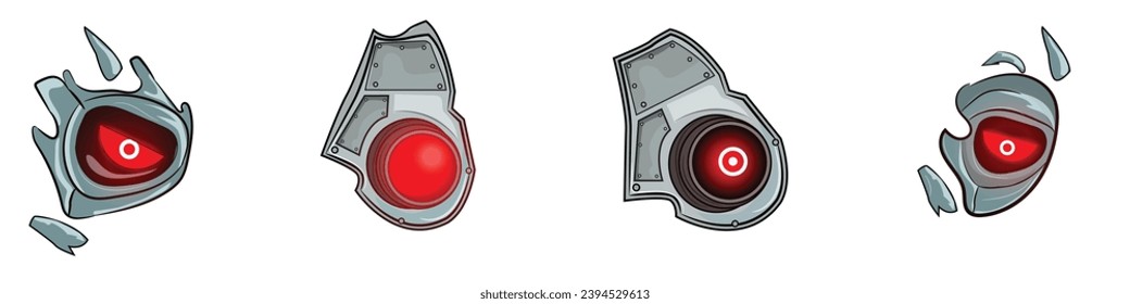 cyborg eye  cartoon illustration collection, Red robotic eyeballs