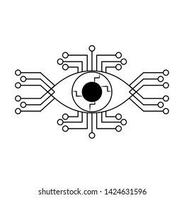 cyborg eye with eletronic circuit icon cartoon isolated vector illustration graphic design