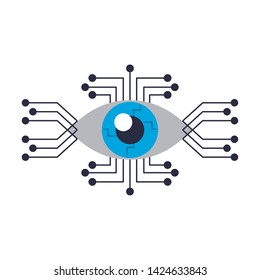 cyborg eye with eletronic circuit icon cartoon isolated vector illustration graphic design