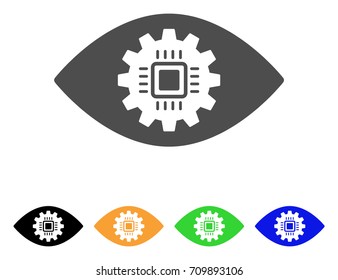 Cyborg Eye Lens vector pictograph. Style is a flat graphic symbol in grey, black, yellow, blue, green color versions. Designed for web and mobile apps.