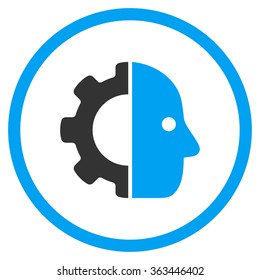 Cyborg Face vector icon. Style is bicolor flat circled symbol, blue and gray colors, rounded angles, white background.