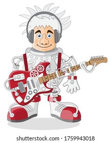 Cyborg guitarist. Isolated on white background. Vector illustration.