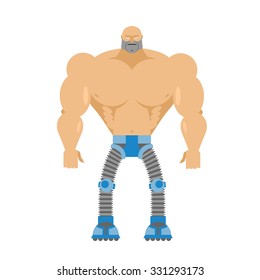 Cyborg- half human, half robot. Body of  man. Legs Cyber mechanical. Machine of future. Bionic Artificial limbs for humans.