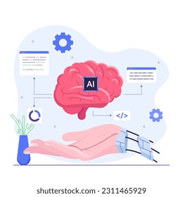 Cyborg hand with artificial intelligence brain