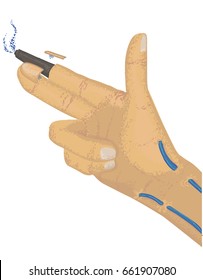 Cyborg hand vector illustration.
Futuristic colorful human hand.
