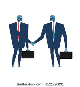 Cyborg handshake. Robot businessman talks. Artificial Intelligence. Vector illustration
