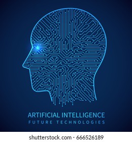 Cyborg head with circuit board inside. Artificial intelligence of digital human vector concept. Digital electronic cyborg brain illustration