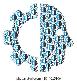 Cyborg Head composition made in the figure of cyborg head pictograms. Vector iconized collage done with simple pictograms.