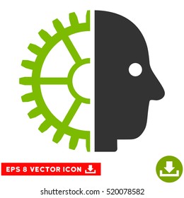 Cyborg Head EPS vector icon. Illustration style is flat iconic bicolor eco green and gray symbol on white background.