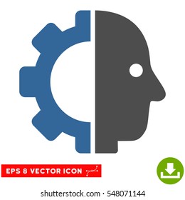 Cyborg Head EPS vector icon. Illustration style is flat iconic bicolor cobalt and gray symbol on white background.