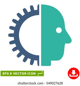 Cyborg Head EPS vector icon. Illustration style is flat iconic bicolor cobalt and cyan symbol on white background.