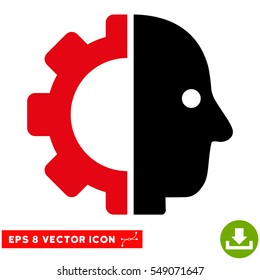 Cyborg Head EPS vector icon. Illustration style is flat iconic bicolor intensive red and black symbol on white background.
