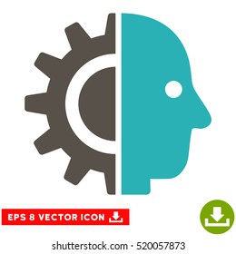 Cyborg Head EPS vector pictogram. Illustration style is flat iconic bicolor grey and cyan symbol on white background.