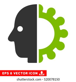Cyborg Head EPS vector pictogram. Illustration style is flat iconic bicolor eco green and gray symbol on white background.