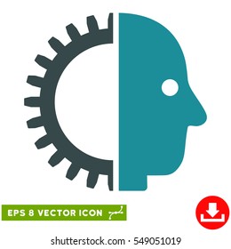 Cyborg Head EPS vector pictogram. Illustration style is flat iconic bicolor soft blue symbol on white background.