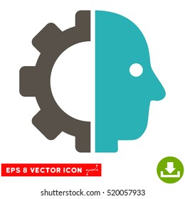 Cyborg Head EPS vector pictograph. Illustration style is flat iconic bicolor grey and cyan symbol on white background.