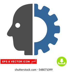 Cyborg Head EPS vector pictograph. Illustration style is flat iconic bicolor cobalt and gray symbol on white background.