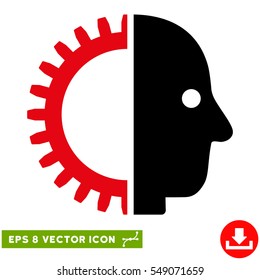 Cyborg Head EPS vector pictograph. Illustration style is flat iconic bicolor intensive red and black symbol on white background.