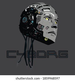 
cabeza ciborg frente a la oscuridad