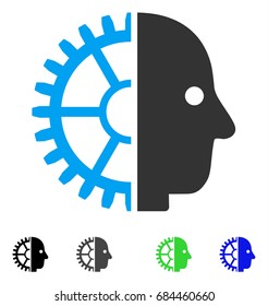 Cyborg Head flat vector icon. Colored cyborg head gray, black, blue, green pictogram versions. Flat icons on a white background.
