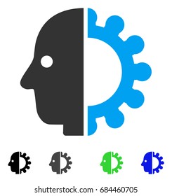 Cyborg Head flat vector pictogram. Colored cyborg head gray, black, blue, green pictogram versions. Flat icons on a white background.
